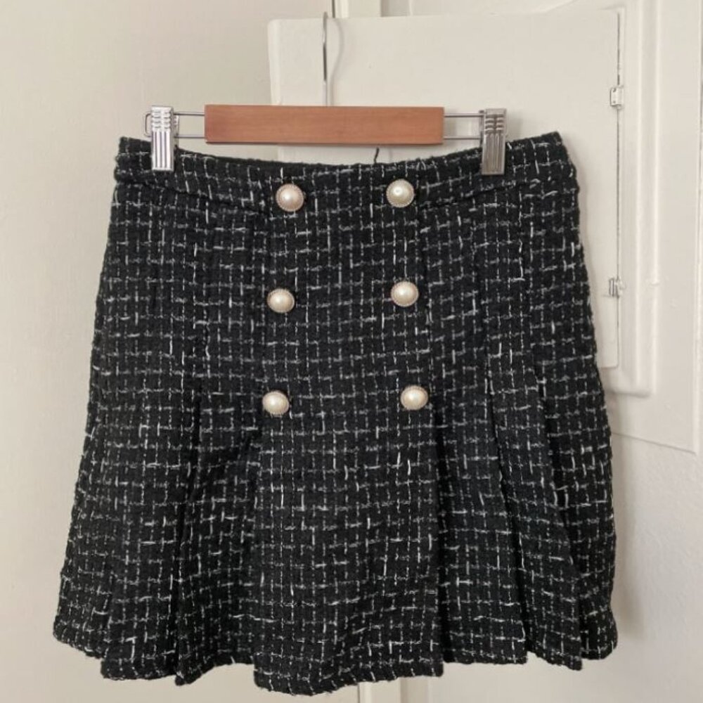 Luxury style plaid korean style design winter black white skirt style B
